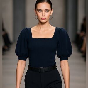 Z Supply Navy Puff Sleeve Square Neck Knit Top – Size XS